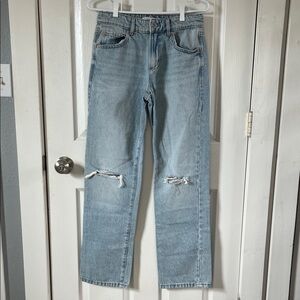 Garage Denim Light Wash Ripped Relaxed Straight Jeans Size 1/25 Mid Rise